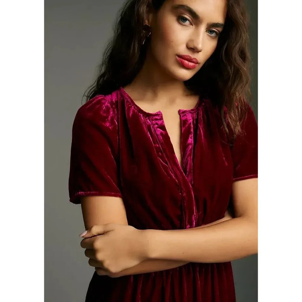 NWT by Anthropologie The Somerset Maxi in Pink Velvet Edition Dress L - Picture 7 of 7